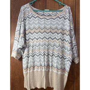 Women's CATO Gold and Silver Metallic Short Sleeve Zig-Zag Sweater Size 22/24 V4